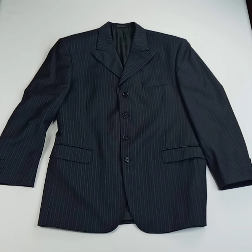 Sergio Valentino Platinum Collection Super 150's Men Navy Pinstripe Suit Jacket